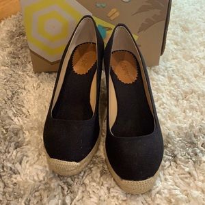 J. crew Seville black espadrille wedges size 7